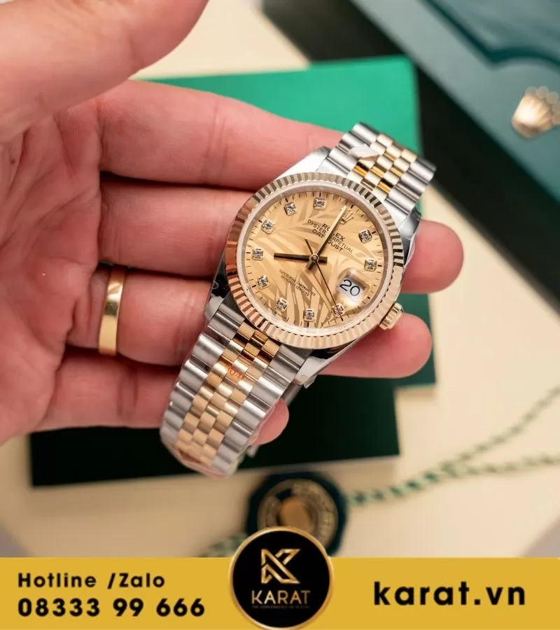 Rolex DateJust size 36MM 126233 Mặt Số Cây Lá Nhiệt Đới Vàng Champagne Demi Bọc Vàng 10K nhà máy GM Factory Rep 1:1 - Ảnh 4