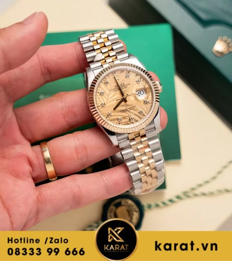 Rolex DateJust size 36MM 126233 Mặt Số Cây Lá Nhiệt Đới Vàng Champagne Demi Bọc Vàng 10K nhà máy GM Factory Rep 1:1 - Ảnh 3