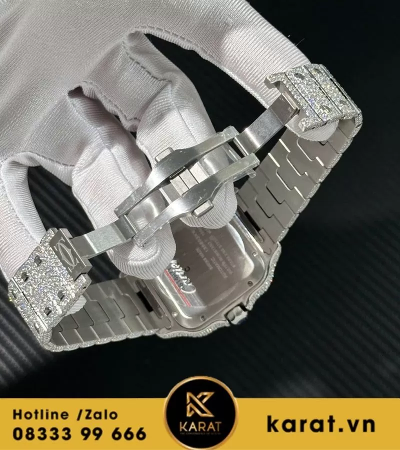 Đồng hồ Cartier Santos mặt xanh dương độ moissanite 39.8mm - Ảnh 7