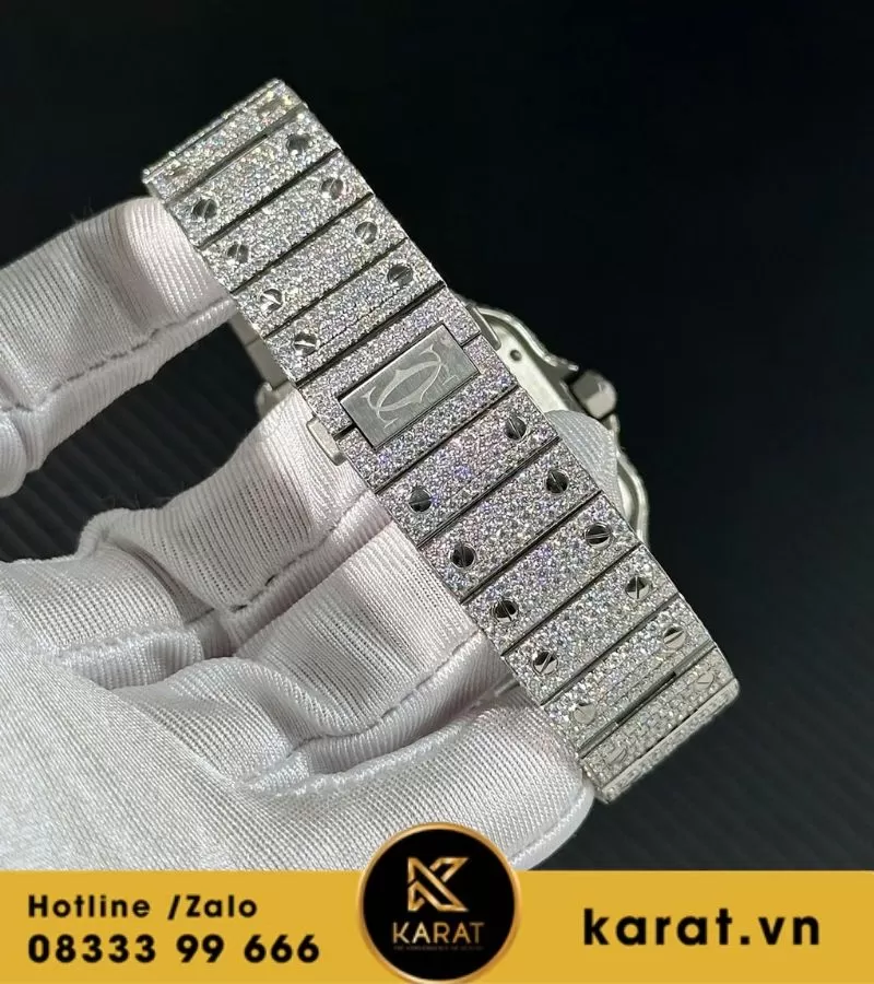 Đồng hồ Cartier Santos mặt xanh dương độ moissanite 39.8mm - Ảnh 5