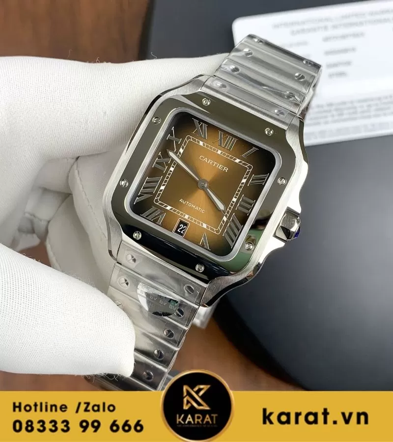 Đồng Hồ Cartier Santos De Cartier WSSA0064 mặt nâu replica - Ảnh 11