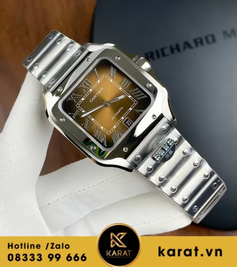 Đồng Hồ Cartier Santos De Cartier WSSA0064 mặt nâu replica - Ảnh 4
