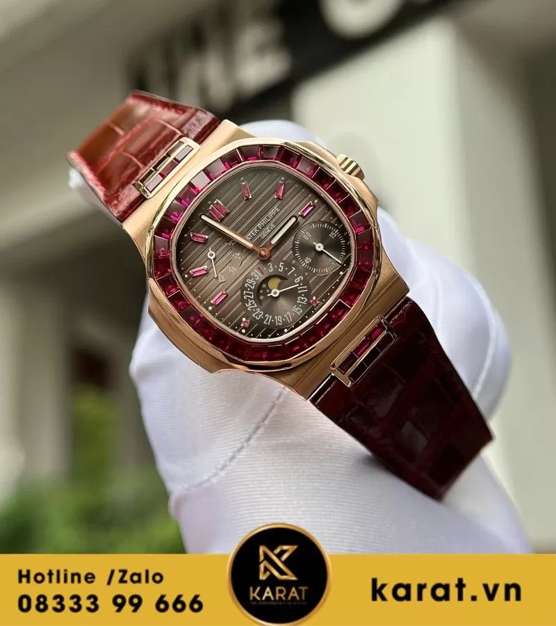 Đồng hồ Patek Philippe Nautilus 5724 ruby bọc vàng replica - Ảnh 9