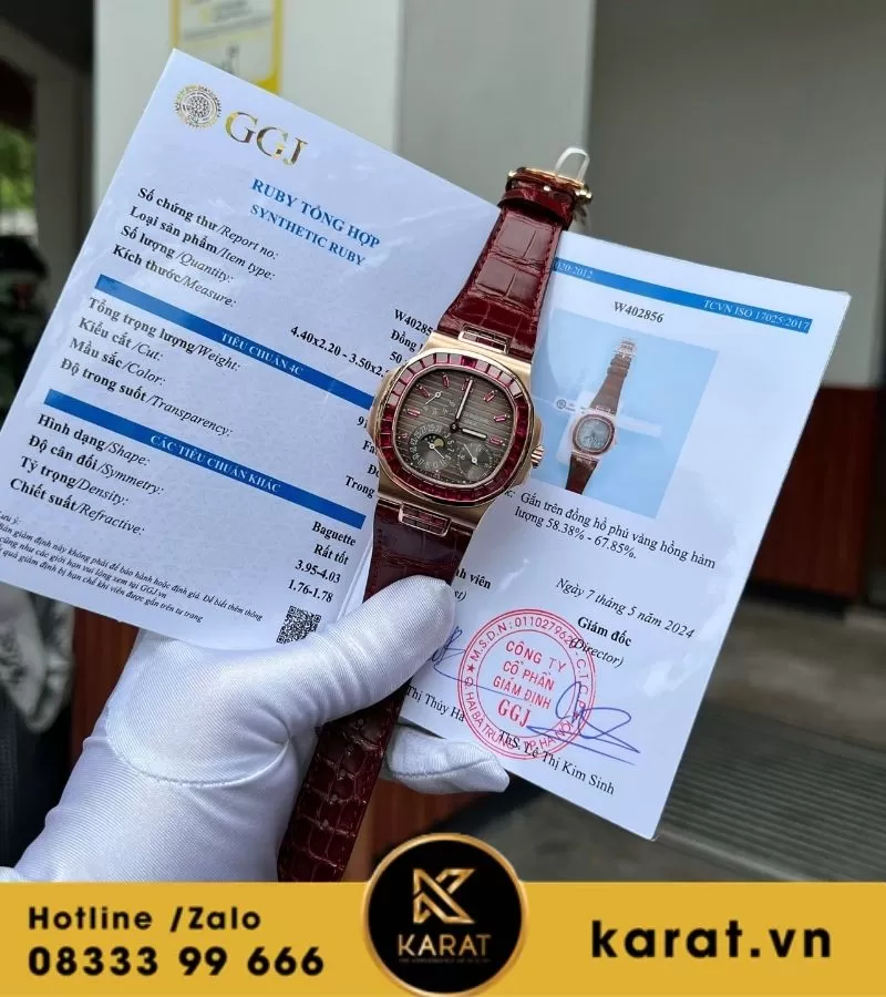 Đồng hồ Patek Philippe Nautilus 5724 ruby bọc vàng replica - Ảnh 3