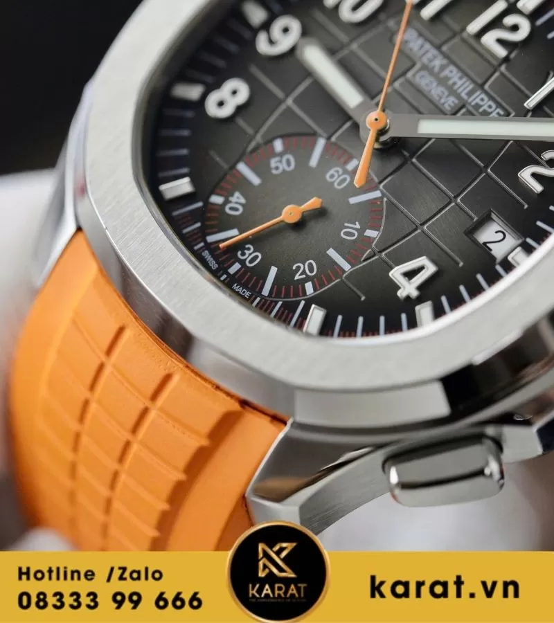 Đồng hồ PATEK PHILIPPE AQUANAUT CHRONOGRAPH 5968A-001 mặt đen dây cam replica - Ảnh 13