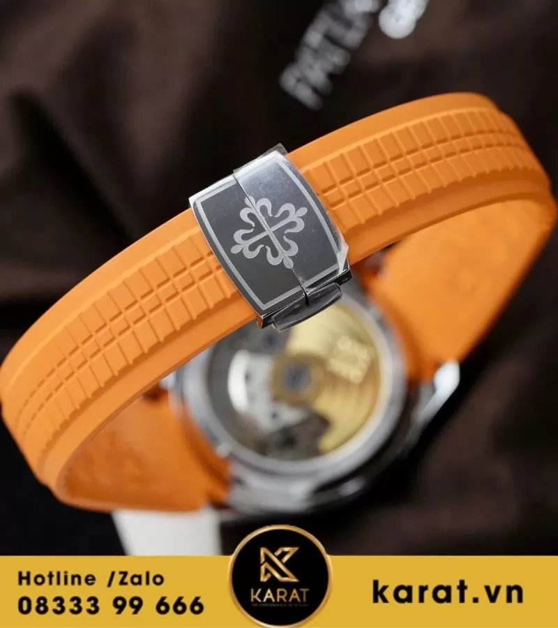 Đồng hồ PATEK PHILIPPE AQUANAUT CHRONOGRAPH 5968A-001 mặt đen dây cam replica - Ảnh 11