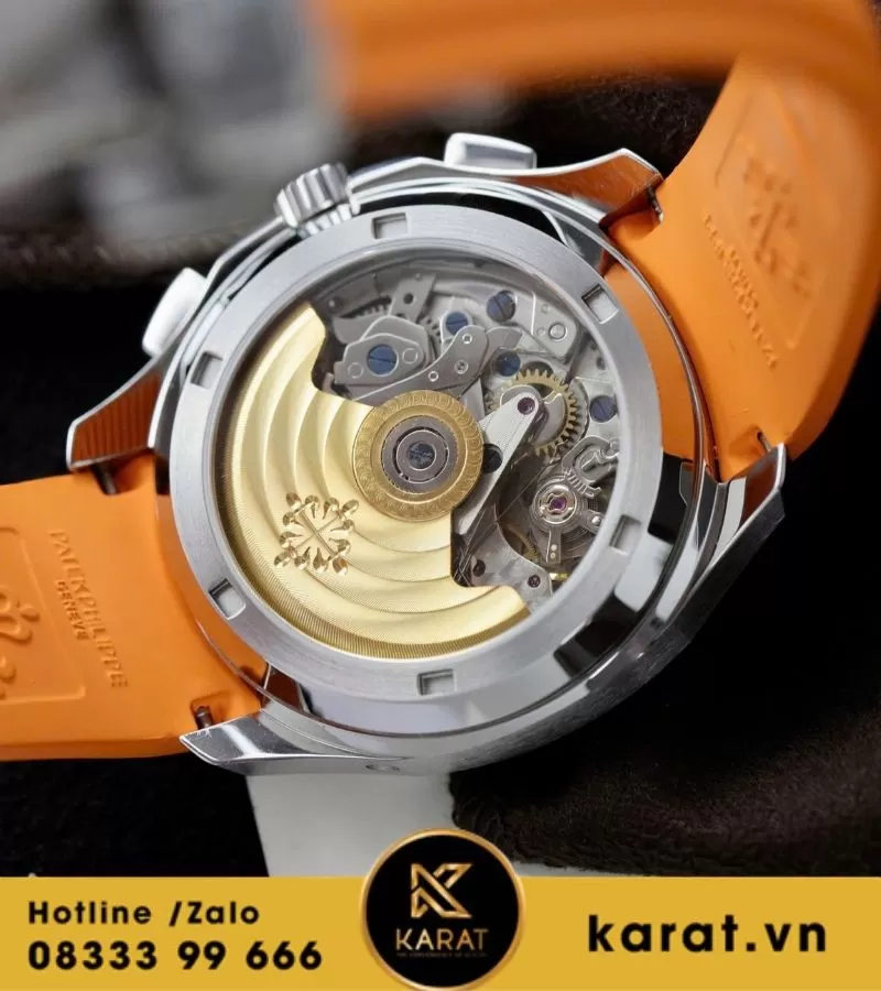 Đồng hồ PATEK PHILIPPE AQUANAUT CHRONOGRAPH 5968A-001 mặt đen dây cam replica - Ảnh 9