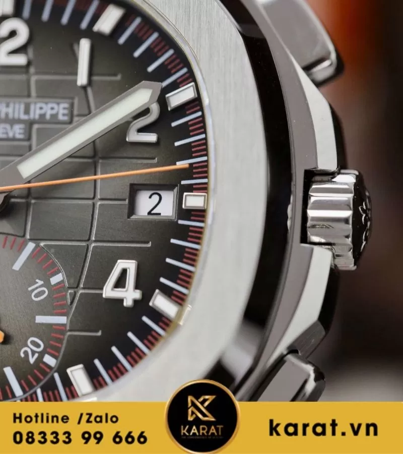 Đồng hồ PATEK PHILIPPE AQUANAUT CHRONOGRAPH 5968A-001 mặt đen dây cam replica - Ảnh 8