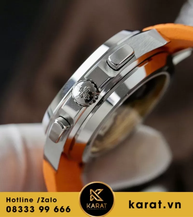 Đồng hồ PATEK PHILIPPE AQUANAUT CHRONOGRAPH 5968A-001 mặt đen dây cam replica - Ảnh 5