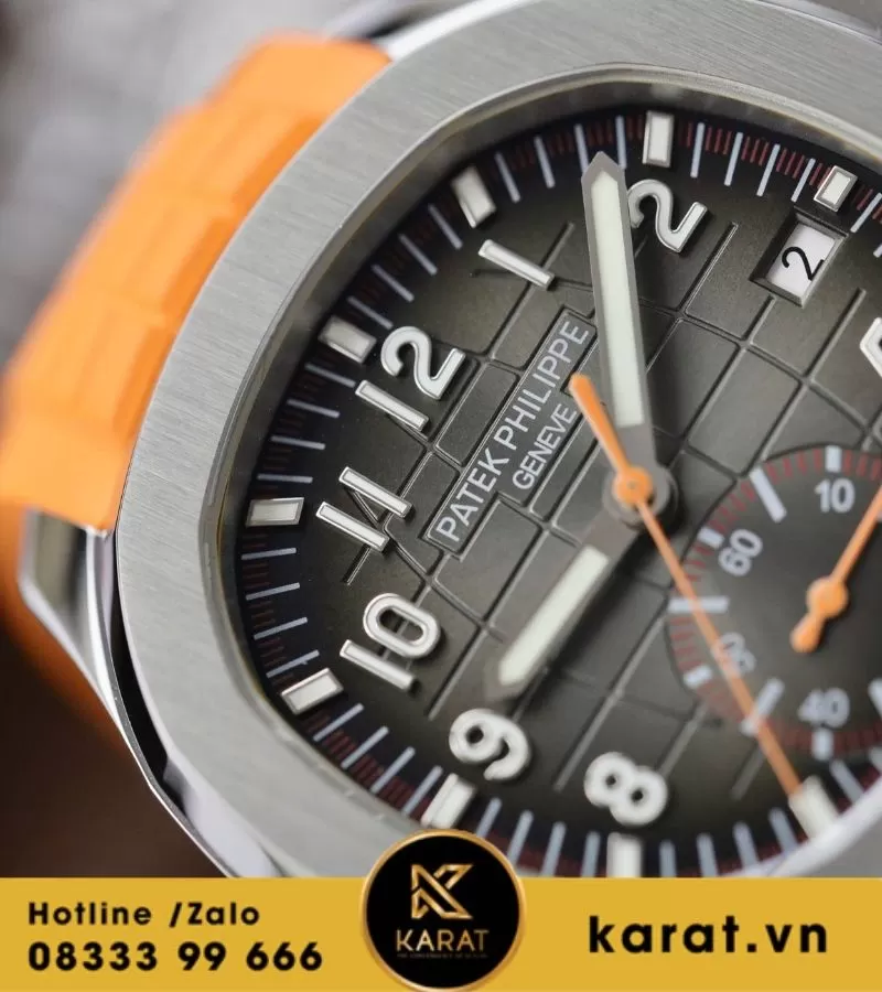 Đồng hồ PATEK PHILIPPE AQUANAUT CHRONOGRAPH 5968A-001 mặt đen dây cam replica - Ảnh 3