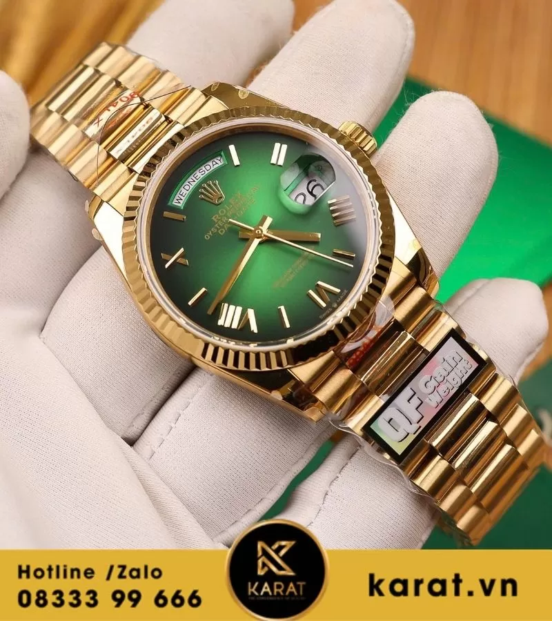 Đồng hồ Rolex Day-Date 36mm vàng hồng mặt xanh green bản nặng 158g QF factory fake - Ảnh 12