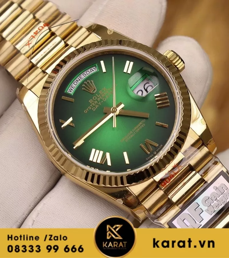 Đồng hồ Rolex Day-Date 36mm vàng hồng mặt xanh green bản nặng 158g QF factory fake - Ảnh 10