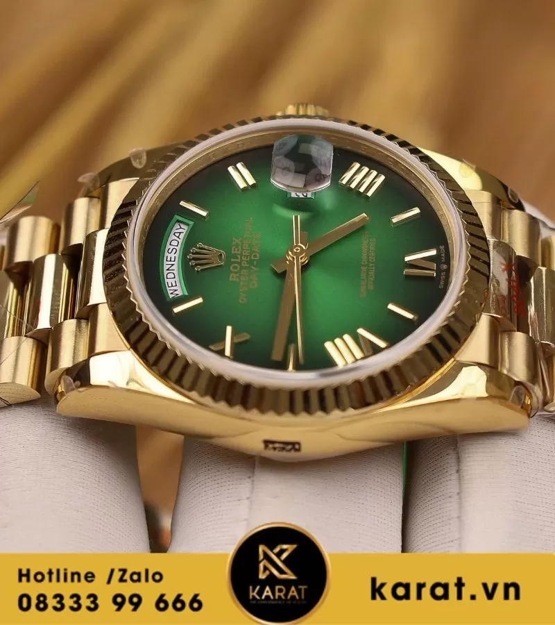 Đồng hồ Rolex Day-Date 36mm vàng hồng mặt xanh green bản nặng 158g QF factory fake - Ảnh 8