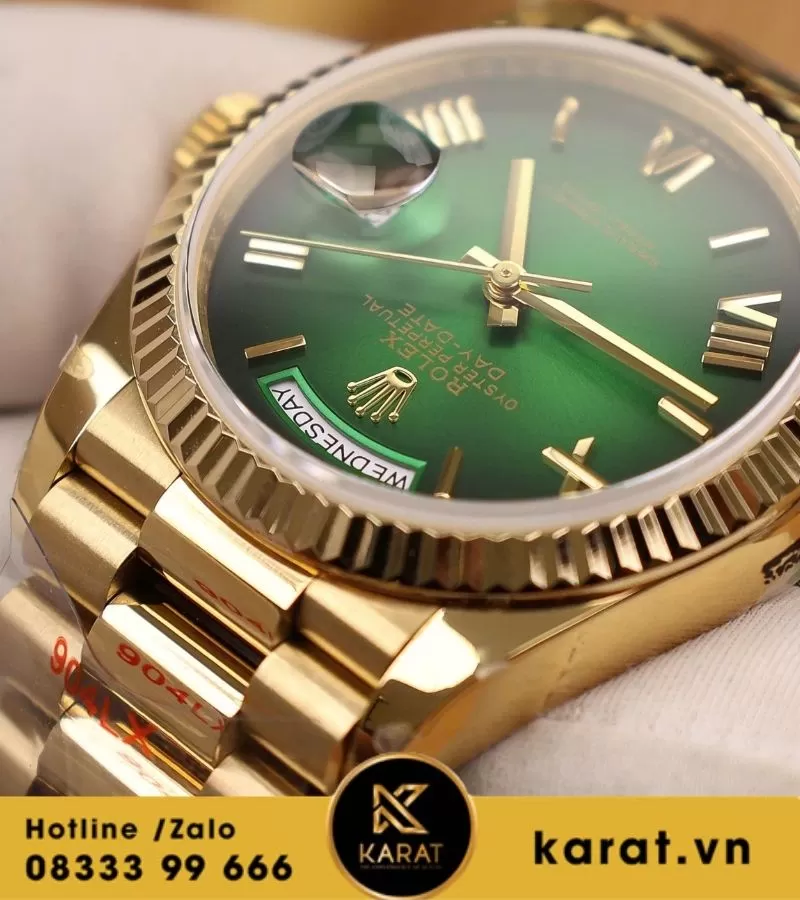 Đồng hồ Rolex Day-Date 36mm vàng hồng mặt xanh green bản nặng 158g QF factory fake - Ảnh 7