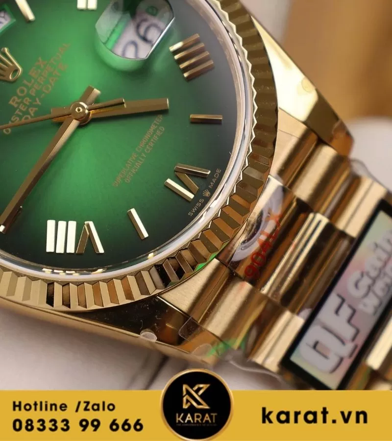 Đồng hồ Rolex Day-Date 36mm vàng hồng mặt xanh green bản nặng 158g QF factory fake - Ảnh 6
