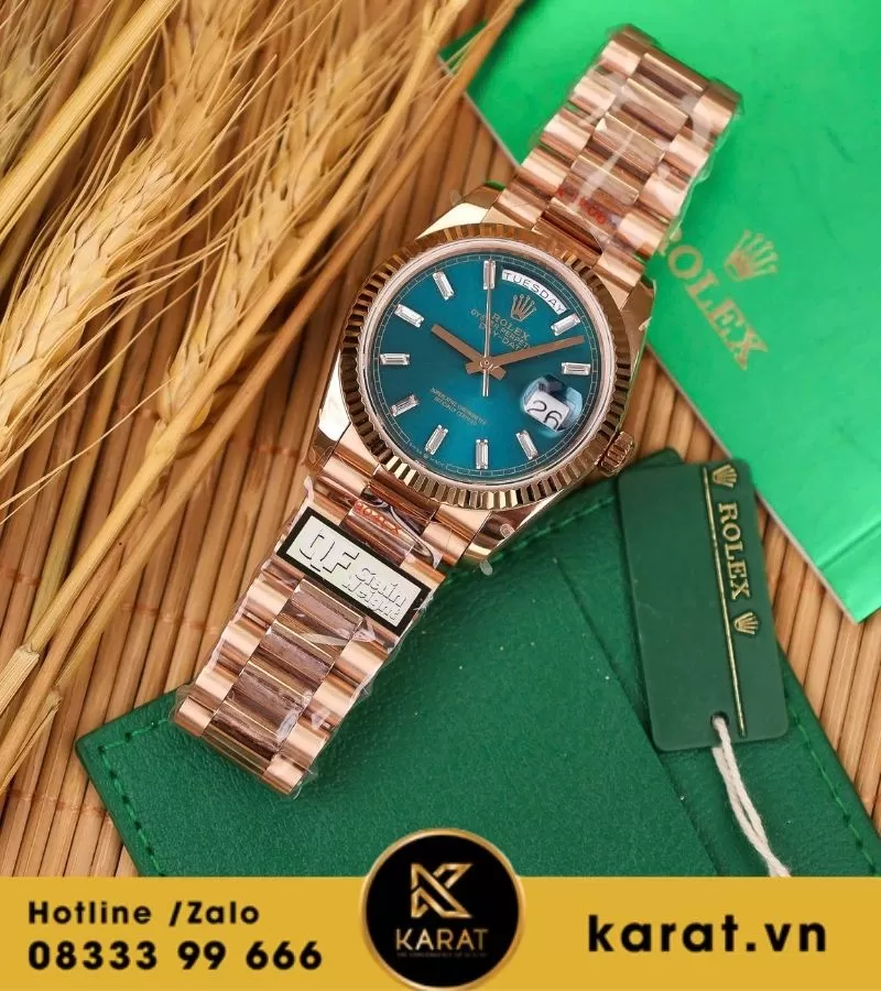 Đồng hồ Rolex Day-Date 36mm 128235 vàng hồng mặt số lá cây nhiệt đới 158g fake - Ảnh 7