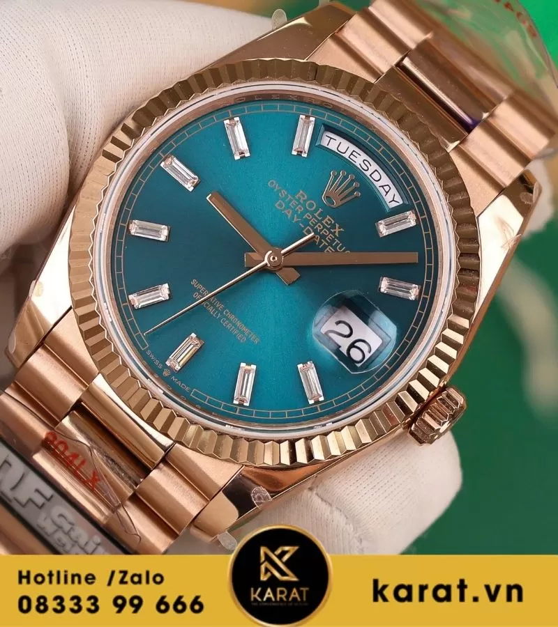 Đồng hồ Rolex Day-Date 36mm 128235 vàng hồng mặt số lá cây nhiệt đới 158g fake - Ảnh 4
