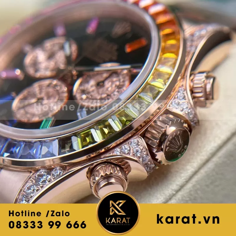 Đồng Hồ Rolex Daytona Rainbow 116595RBOW Bọc Vàng Độ Kim Cương Moissanite 40mm - Ảnh 4