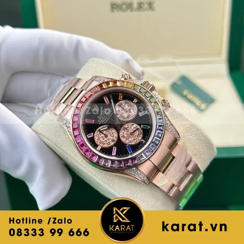 Đồng Hồ Rolex Daytona Rainbow 116595RBOW Bọc Vàng Độ Kim Cương Moissanite 40mm - Ảnh 3