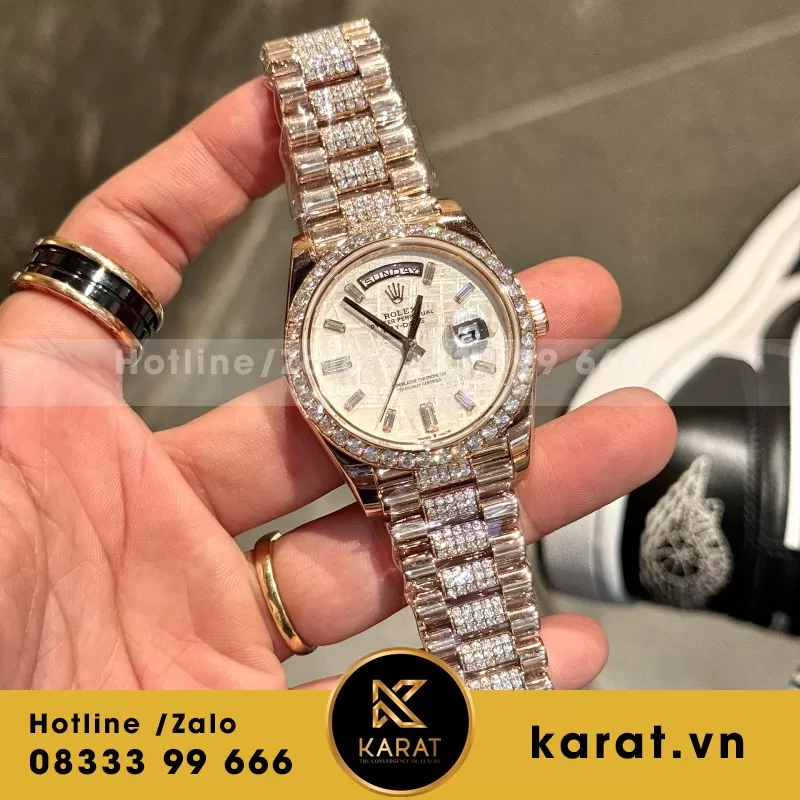 Đồng Hồ Rolex Day-Date Chế Tác Bọc Vàng Đính Kim Cương Moissanite Hong Kong 36m - Ảnh 5