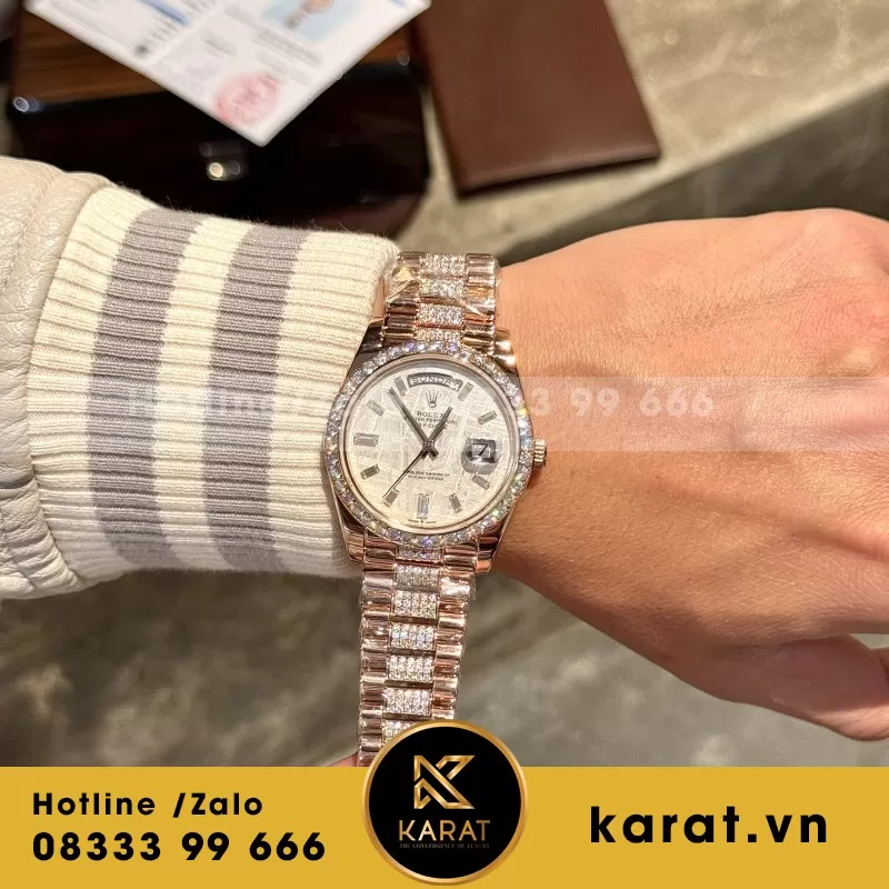 Đồng Hồ Rolex Day-Date Chế Tác Bọc Vàng Đính Kim Cương Moissanite Hong Kong 36m - Ảnh 4