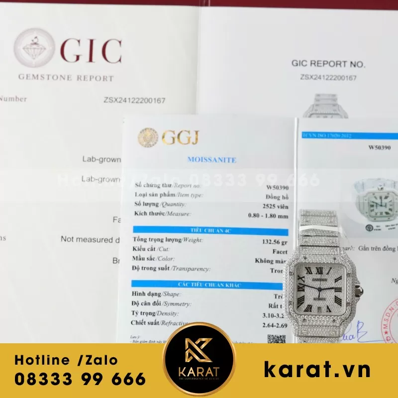 Đồng Hồ Chế Tác Cartier Santos Đính Full Kim Cương Moissanite Hong Kong 35.5 - 39.8mm - Ảnh 9