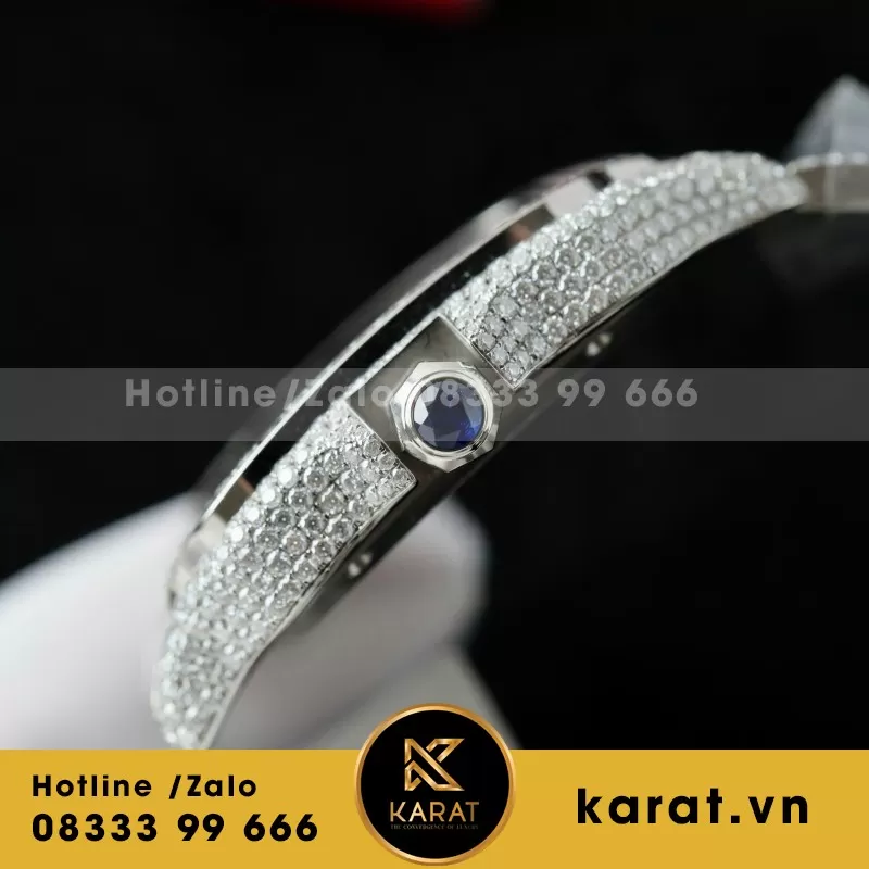 Đồng Hồ Chế Tác Cartier Santos Đính Full Kim Cương Moissanite Hong Kong 35.5 - 39.8mm - Ảnh 6