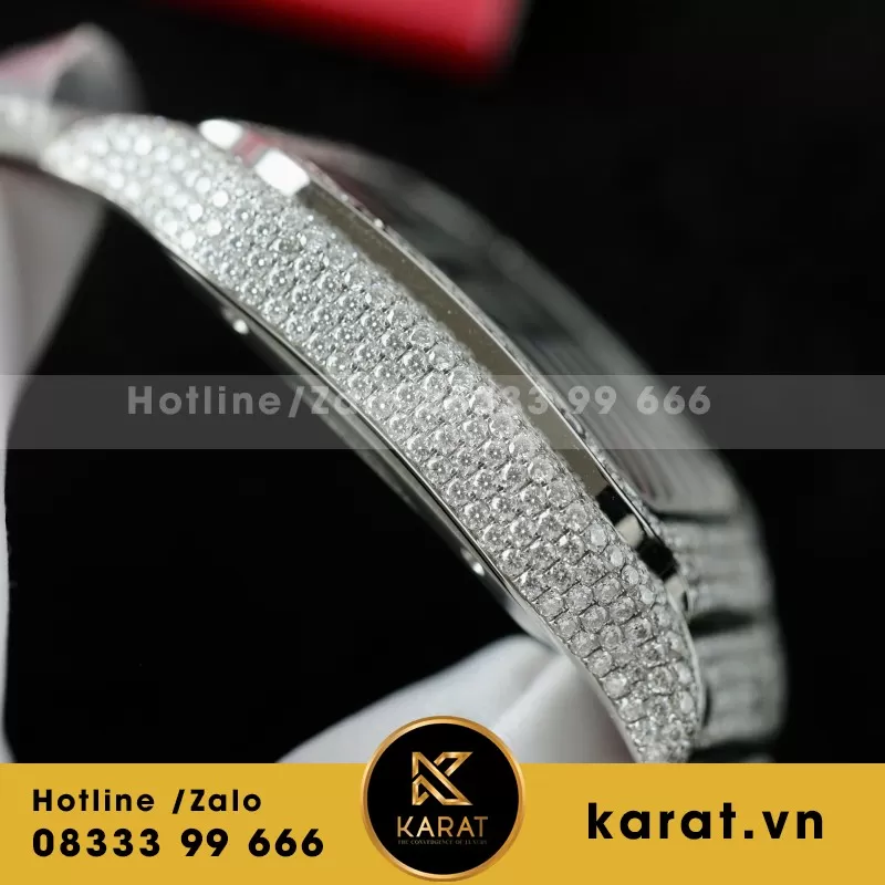 Đồng Hồ Chế Tác Cartier Santos Đính Full Kim Cương Moissanite Hong Kong 35.5 - 39.8mm - Ảnh 5