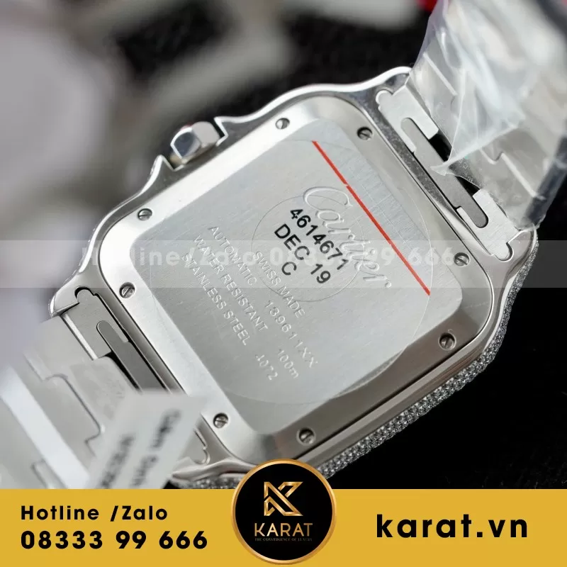 Đồng Hồ Chế Tác Cartier Santos Đính Full Kim Cương Moissanite Hong Kong 35.5 - 39.8mm - Ảnh 4
