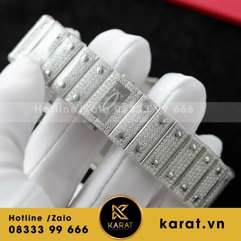 Đồng Hồ Chế Tác Cartier Santos Đính Full Kim Cương Moissanite Hong Kong 35.5 - 39.8mm - Ảnh 3