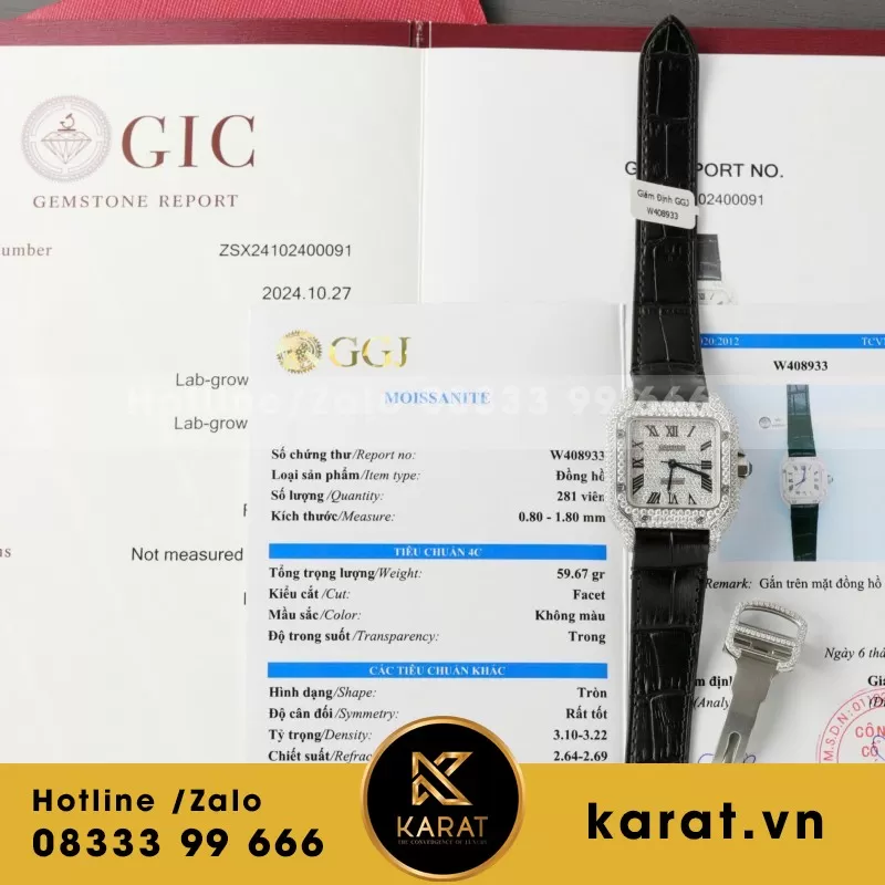 Đồng Hồ Cartier Santos Chế Tác Cọc Số + Vỏ Đính Kim Cương Moissanite 39.8mm - Ảnh 8