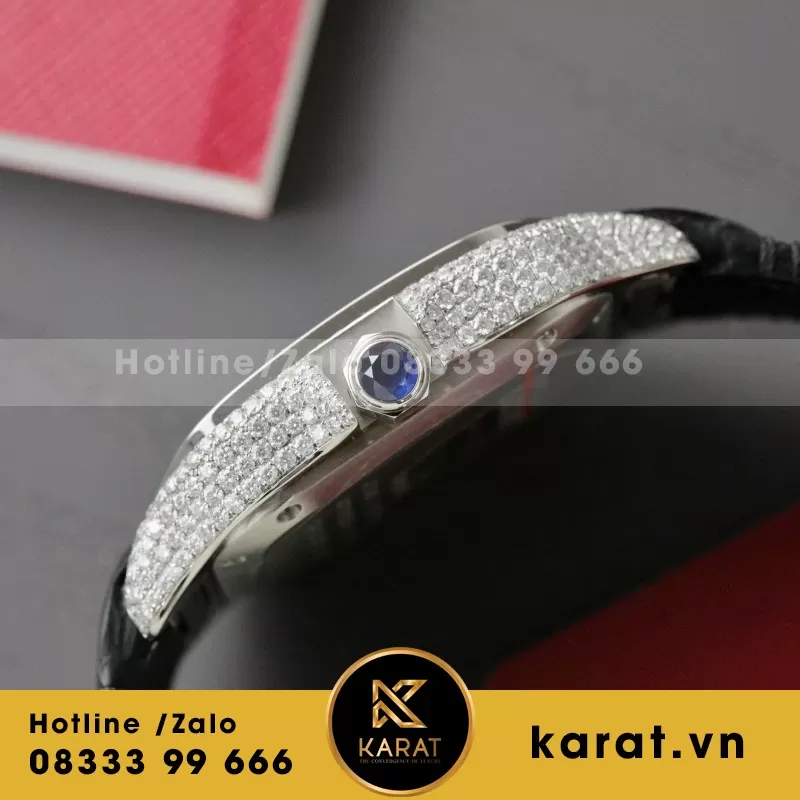Đồng Hồ Cartier Santos Chế Tác Cọc Số + Vỏ Đính Kim Cương Moissanite 39.8mm - Ảnh 5