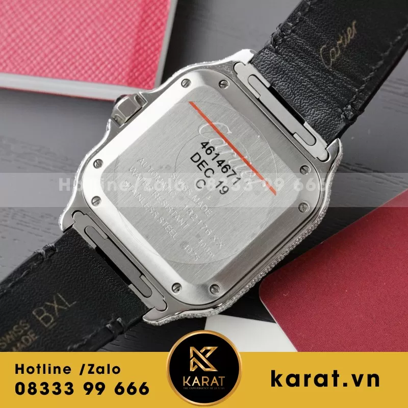 Đồng Hồ Cartier Santos Chế Tác Cọc Số + Vỏ Đính Kim Cương Moissanite 39.8mm - Ảnh 4