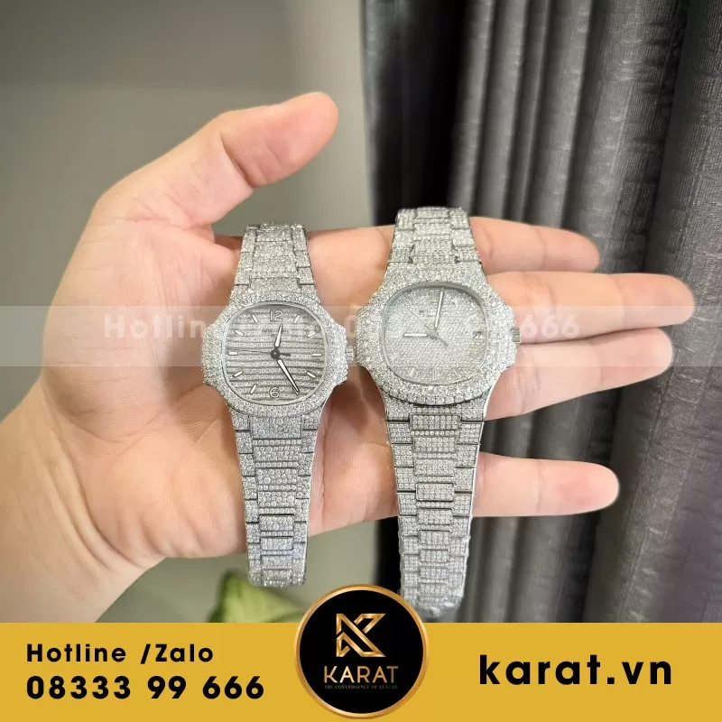 Đồng Hồ Patek Philippe Nautilus 7118 Đính Full Kim Cương Nhân Tạo Moissanite 35.2mm - Ảnh 4