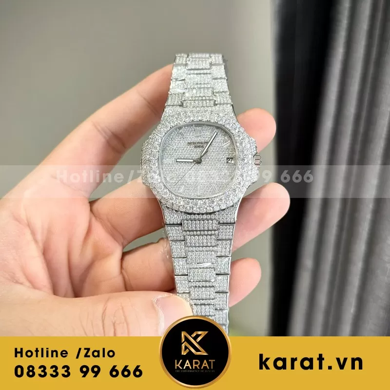 Đồng Hồ Patek Philippe Nautilus 7118 Đính Full Kim Cương Nhân Tạo Moissanite 35.2mm - Ảnh 3