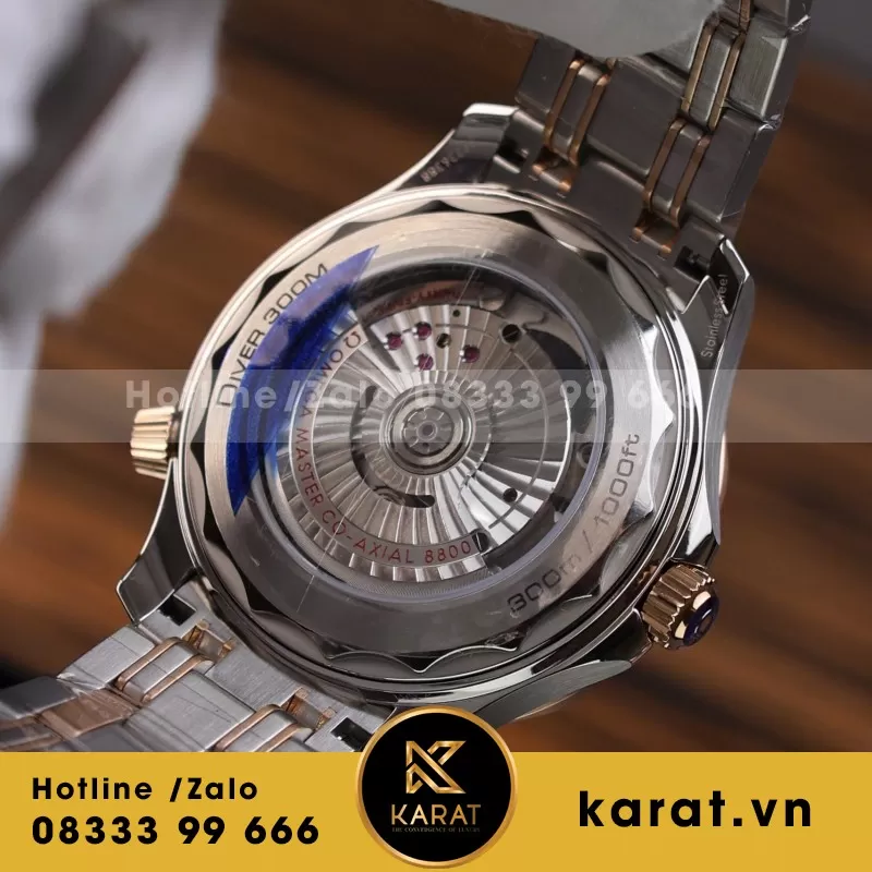 Đồng Hồ Omega Rep 11 Seamaster Diver 300M Chronograph Demi Vàng Hồng Mặt Đen N1 44mm - Ảnh 5