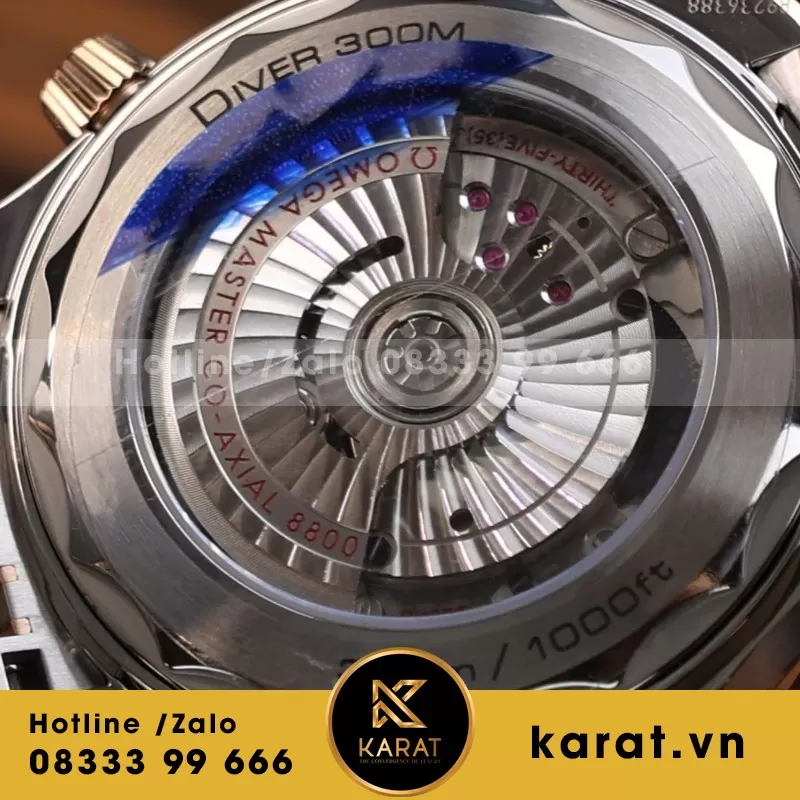 Đồng Hồ Omega Rep 11 Seamaster Diver 300M Chronograph Demi Vàng Hồng Mặt Đen N1 44mm - Ảnh 4