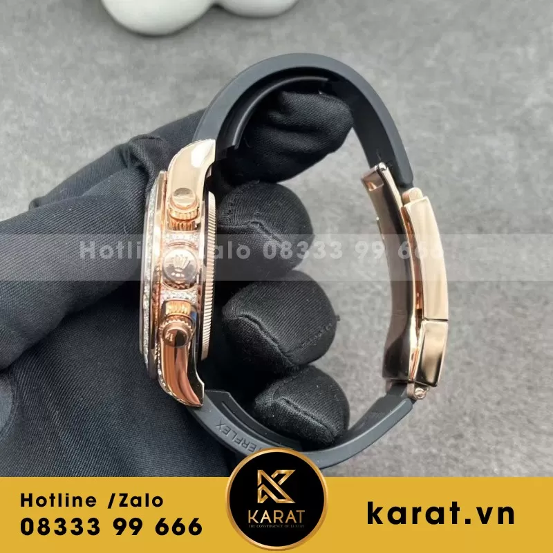Đồng Hồ Rolex Daytona Mặt Thiên Thạch Chế Tác Bọc Vàng Thật + Đính Kim Cương Baguette 40mm - Ảnh 4