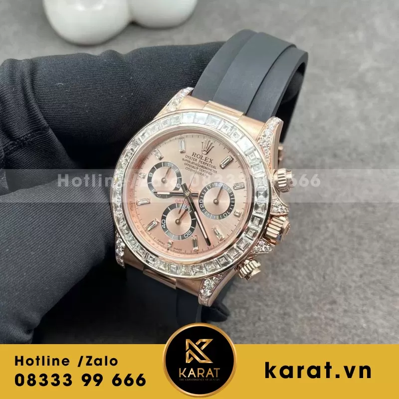 Đồng Hồ Rolex Daytona Mặt Thiên Thạch Chế Tác Bọc Vàng Thật + Đính Kim Cương Baguette 40mm - Ảnh 3