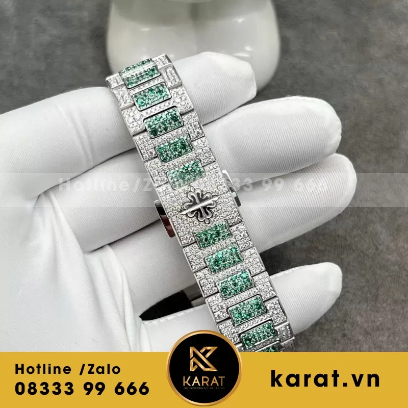 Đồng Hồ Patek Philippe Nautilus 7118 Chế Tác Vàng Trắng Full Kim Cương Thiên Nhiên 35.2mm - Ảnh 5