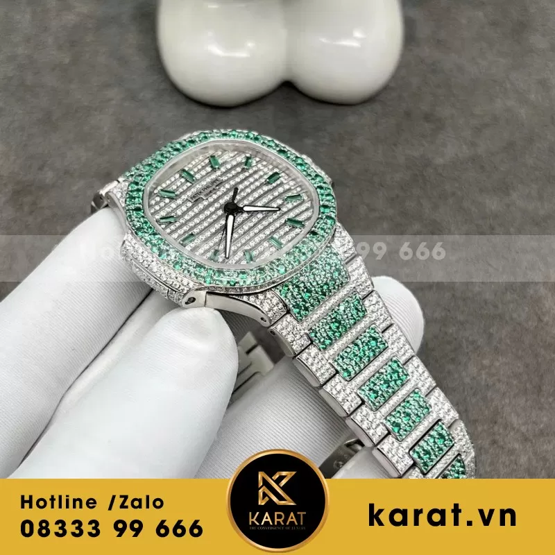 Đồng Hồ Patek Philippe Nautilus 7118 Chế Tác Vàng Trắng Full Kim Cương Thiên Nhiên 35.2mm - Ảnh 3