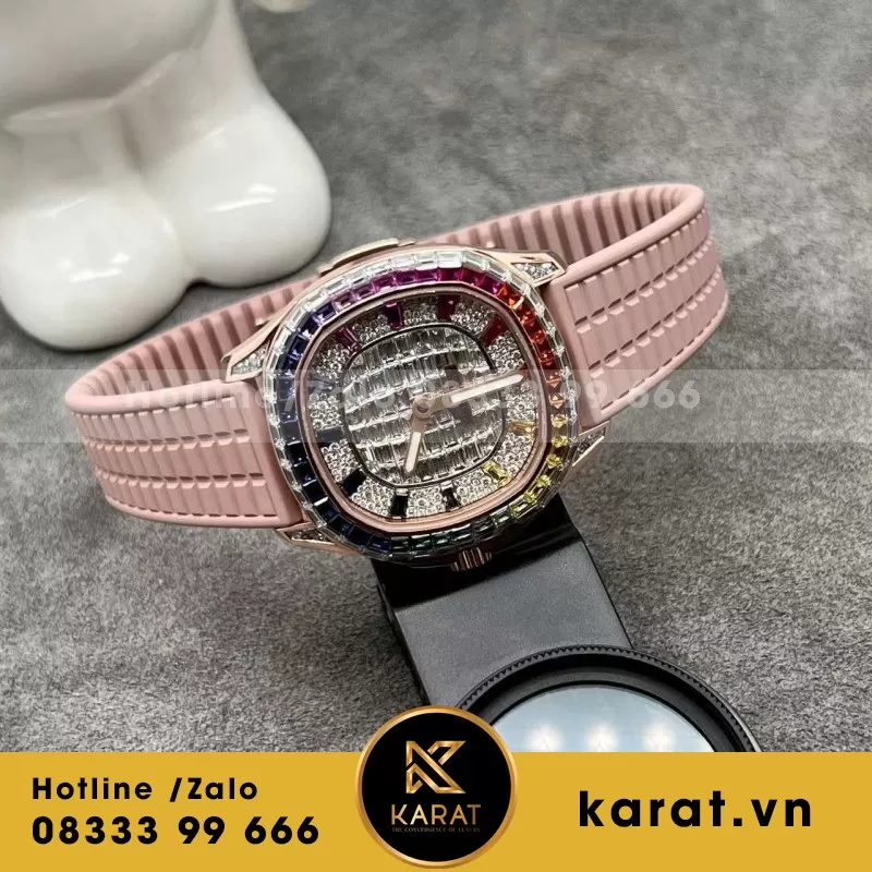 Đồng Hồ Patek Philippe Aquanaut 5062 Bọc Vàng Hồng 18k Rainbow Benzel 35.6mm - Ảnh 8