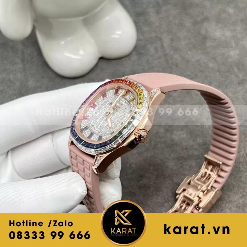 Đồng Hồ Patek Philippe Aquanaut 5062 Bọc Vàng Hồng 18k Rainbow Benzel 35.6mm - Ảnh 4