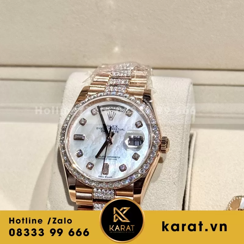 Đồng Hồ Rolex Day-Date Chế Tác Bọc Vàng Đính Kim Cương Moissanite Hong Kong 36mm - Ảnh 3