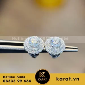 Bông Tai Nữ Earring Double Halo Custom Full Diamond