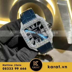 Cartier santos mặt xanh độ full moissanite size to