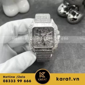 Cartier santos skeleton dial baguette diamond custom