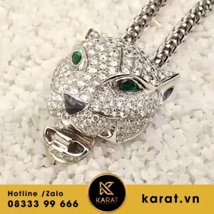 Dây chuyền Cartier Đầu Báo chế tác vàng nhập Hongkong, kim cương thiên nhiên