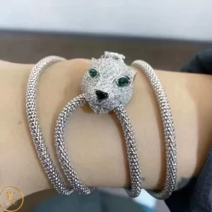 Lắc Tay Cartier Hình Đầu Cọp Chế tác Vàng Trắng, Kim cương thiên nhiên