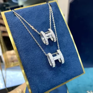 Dây Chuyền Mặt Chữ H Chế Tác Vàng trắng, kim cương thiên nhiên